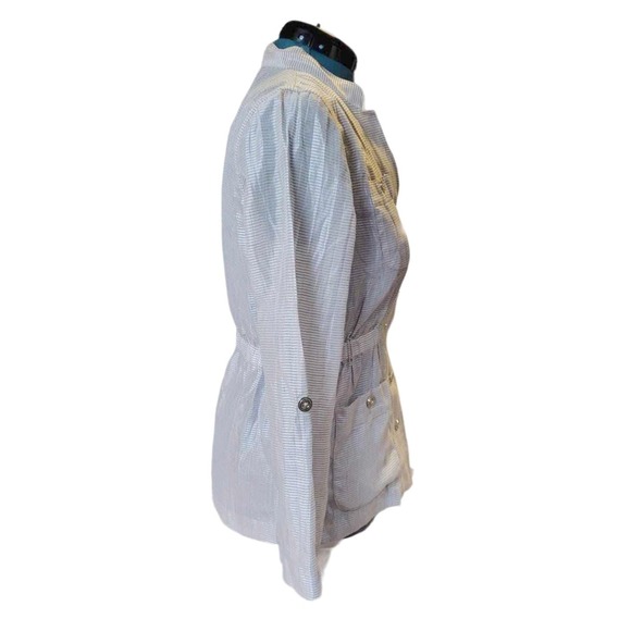 Chicos Metallic Striped Linen Blend Utility Jacket Silver Tan Size 0 Small - Picture 3 of 8